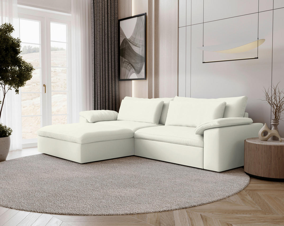 ECKSOFA  Chenille Creme  - Creme/Schwarz, Modern, Kunststoff/Textil (198/306cm) - Carryhome