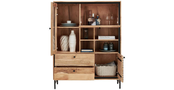 HIGHBOARD 115/148/42 cm  - Schwarz/Akaziefarben, Design, Glas/Holz (115/148/42cm) - Ambia Home