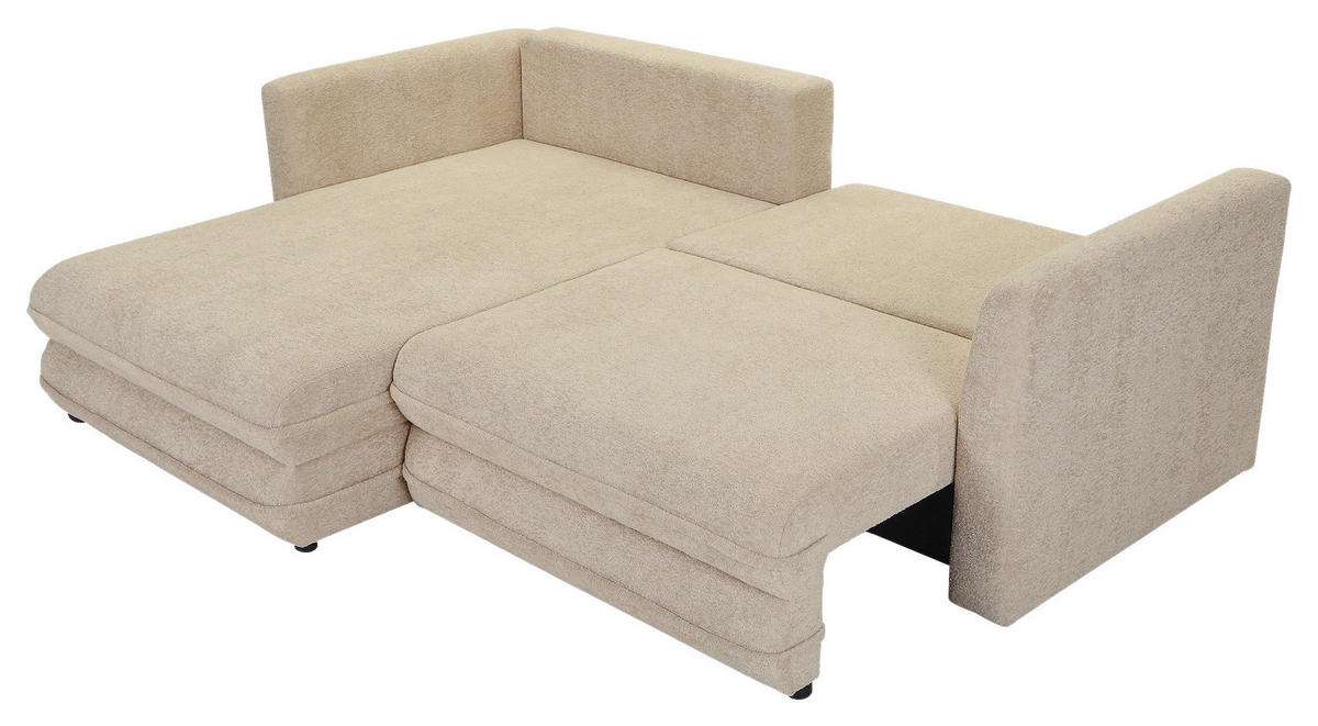 ECKSOFA Creme Plüsch Zierkissen, Rückenkissen, Bettkasten, Schlaffunktion, Rücken echt, Liegefläche im Originalstoff  - Beige/Creme, MODERN, Kunststoff/Textil (246/178cm) - Carryhome