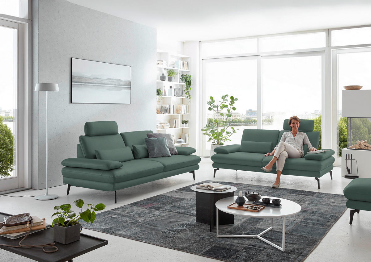 3-SITZER-SOFA in Echtleder Opal  - Opal/Schwarz, Design, Leder/Metall (222/86/104cm) - Dieter Knoll