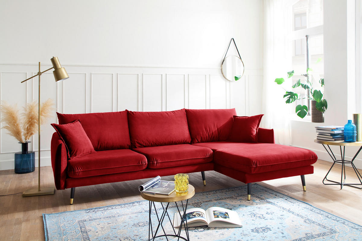 ECKSOFA Eckteil  ROSSANA-2S.REC Dunkelrot Samt  - Dunkelrot, MODERN, Holz/Textil (258/160cm) - MID.YOU