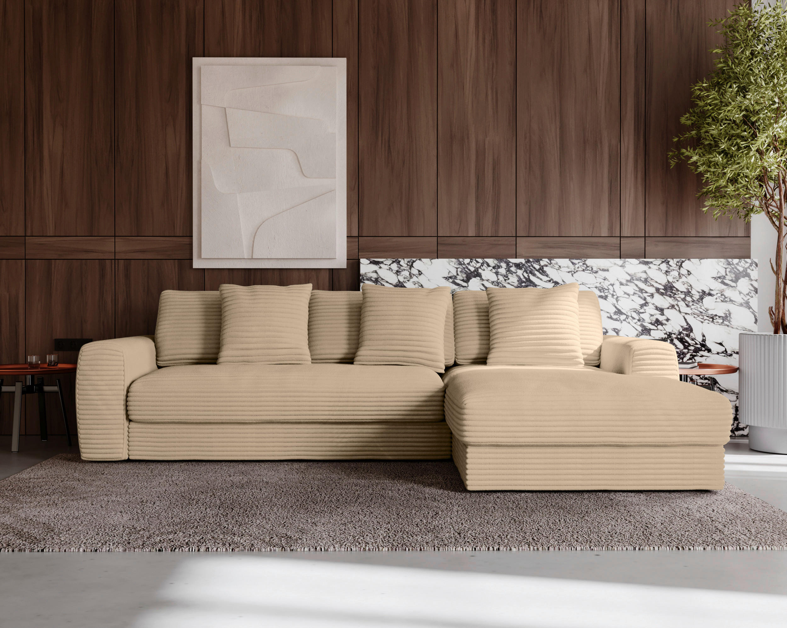 ECKSOFA in Cord Beige  - Beige/Schwarz, Modern, Kunststoff/Textil (302/182cm) - Carryhome
