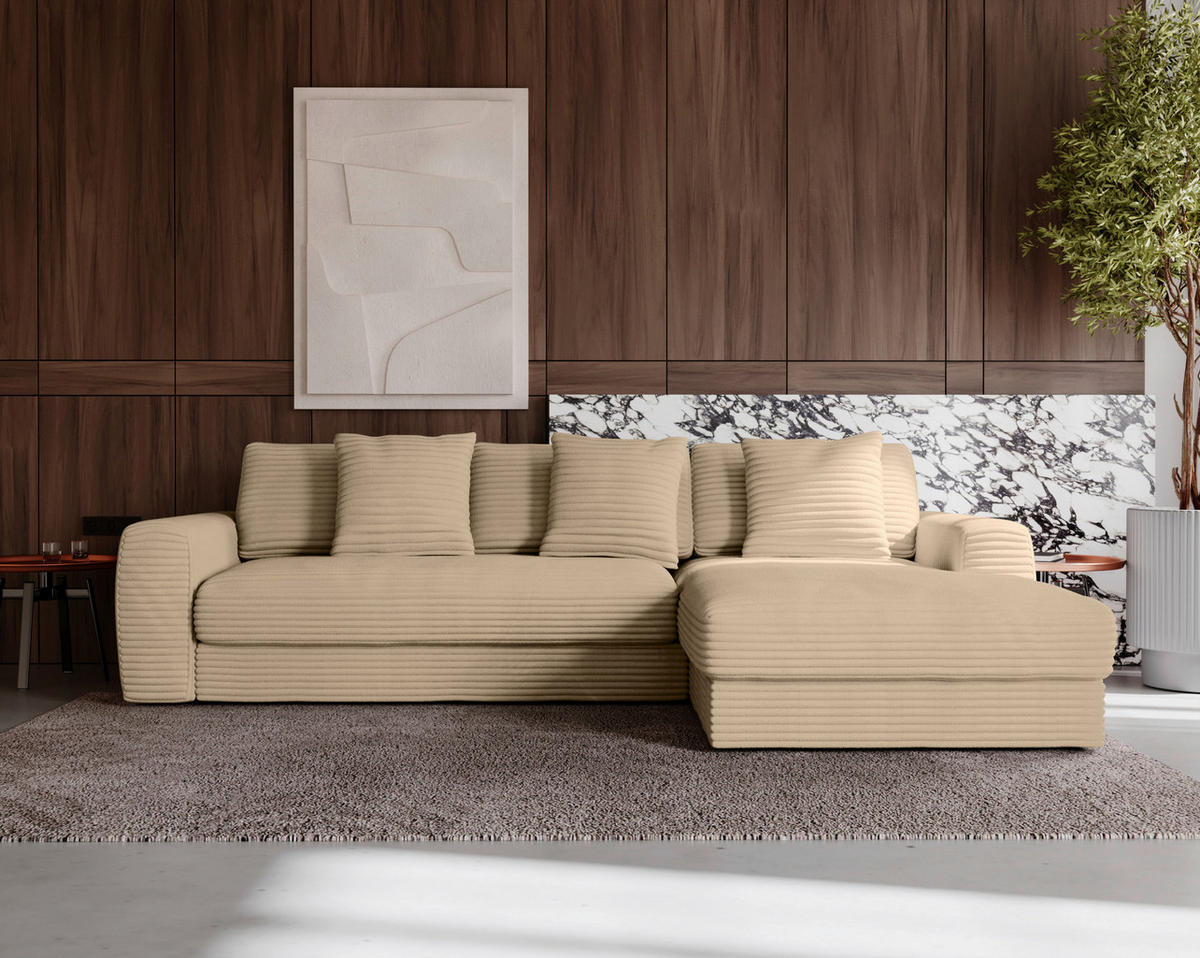 ECKSOFA in Cord Beige  302/182 cm  - Beige/Schwarz, MODERN, Kunststoff/Textil (302/182cm) - Carryhome