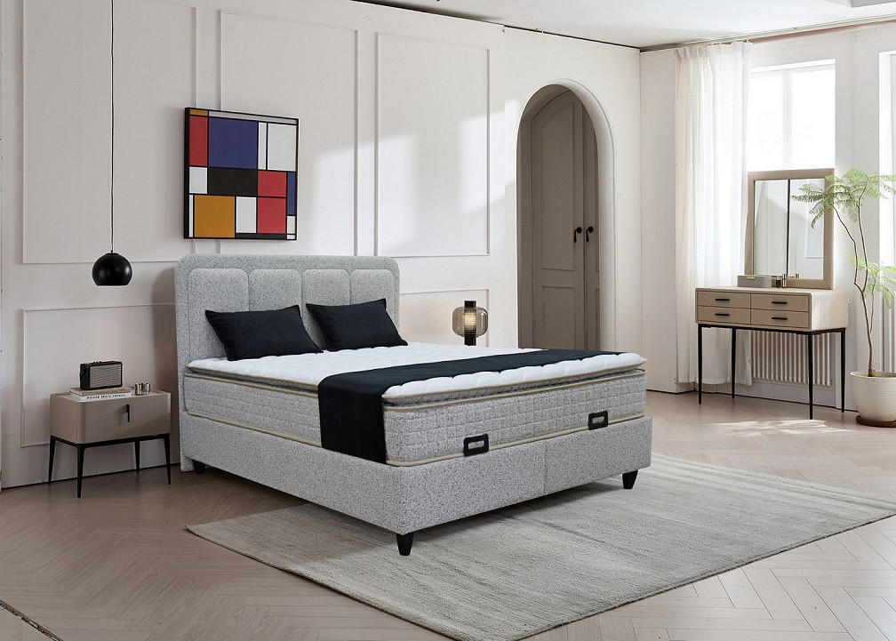 BOX KREVET     sivo-bež  - crna/sivo-bež, Moderno, drvni materijal/metal (180/200cm) - Hom`in