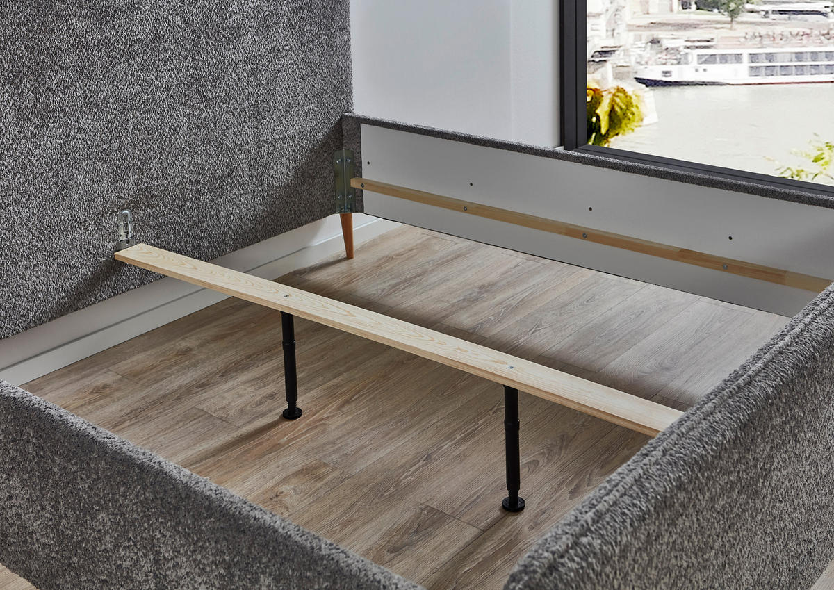 POLSTERBETT Grau 160/200 cm  - Buchefarben/Grau, KONVENTIONELL, Holz/Holzwerkstoff (160/200cm) - Carryhome