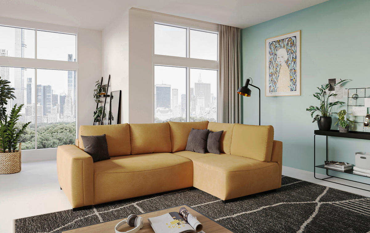 ECKSOFA  in Mikrofaser Senfgelb  252/170 cm  - Senfgelb/Schwarz, Trend, Kunststoff/Textil (252/170cm) - MID.YOU