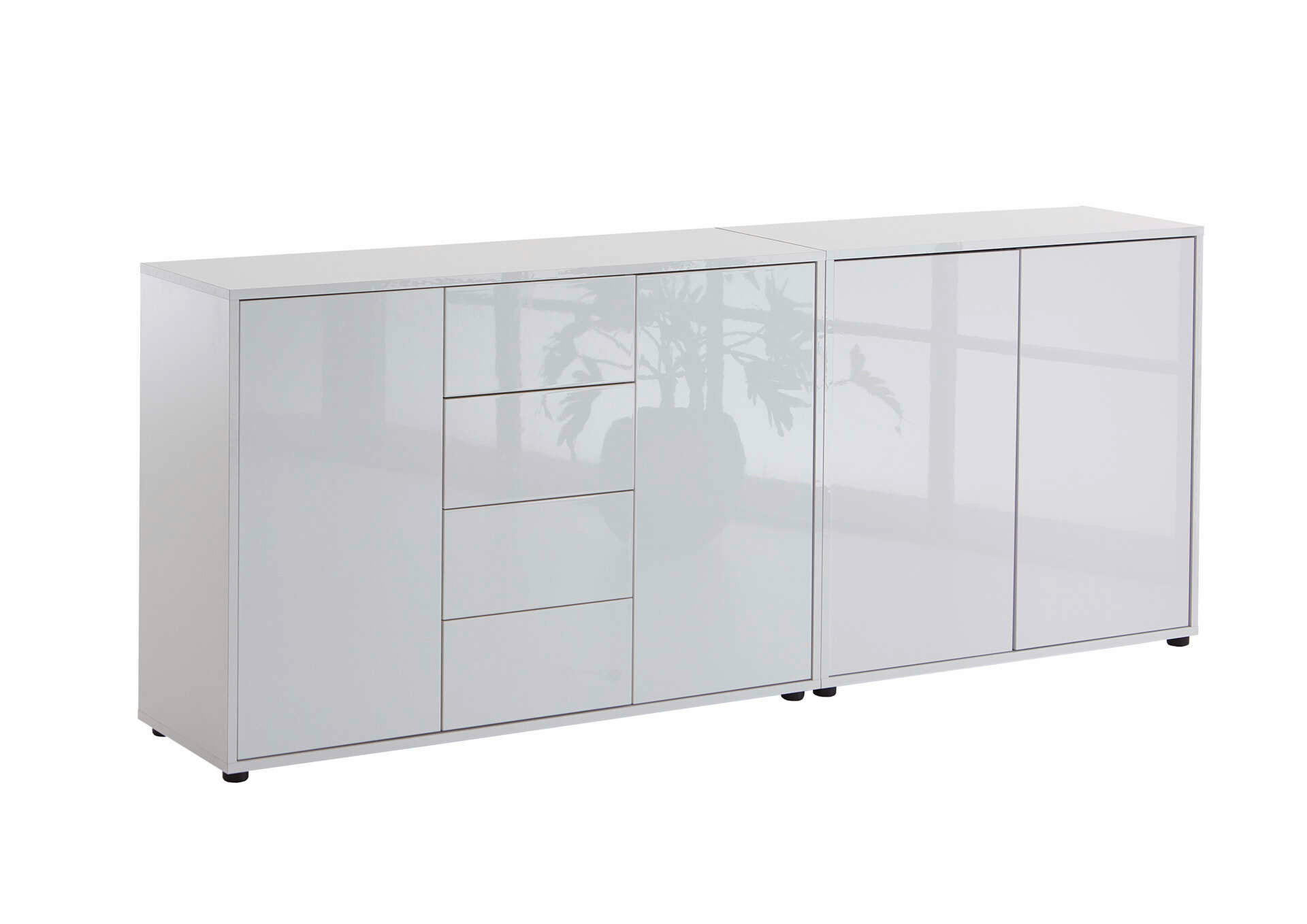 SIDEBOARD 185/73/33 cm  in Weiß, Weiß Hochglanz  - Weiß Hochglanz/Schwarz, MODERN, Holzwerkstoff/Kunststoff (185/73/33cm) - MID.YOU