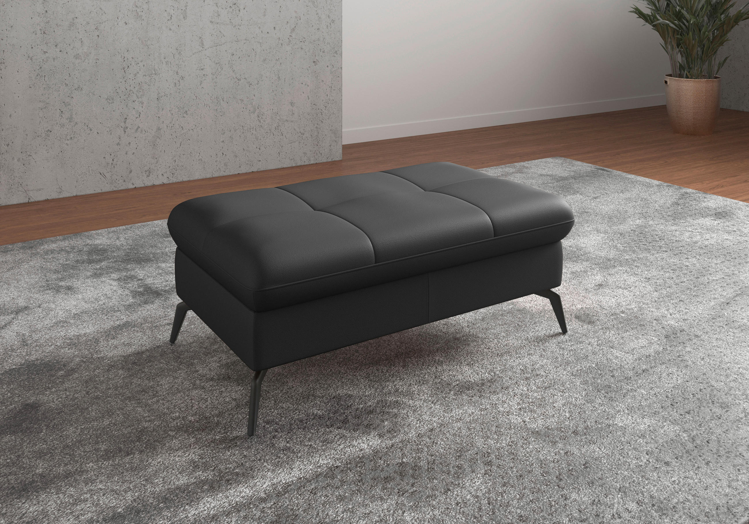 HOCKER Echtleder Schwarz  - Schwarz, KONVENTIONELL, Leder/Metall (102/47/69cm) - Sit & More