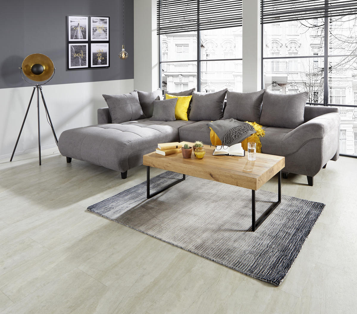 ECKSOFA Grau Webstoff  - Schwarz/Grau, Design, Holz/Textil (197/309cm) - Livetastic