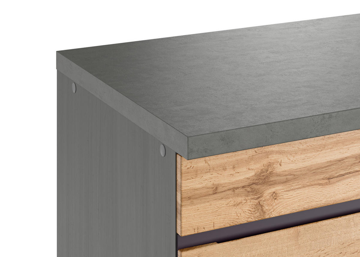 KÜCHENBLOCK 330 cm   in Graphitfarben, Eiche Wotan  - Eiche Wotan/Graphitfarben, Design, Holzwerkstoff (330cm) - Held