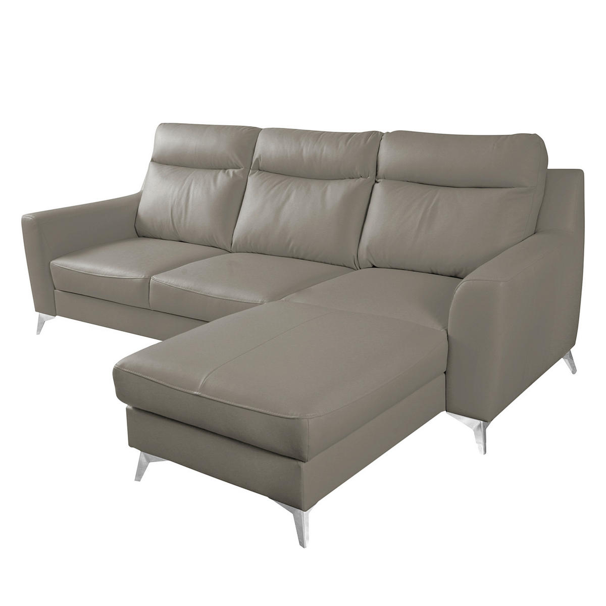 ECKSOFA Lederlook Echtleder Schlammfarben  - Chromfarben/Schlammfarben, Design, Leder/Textil (236/168cm) - Livetastic