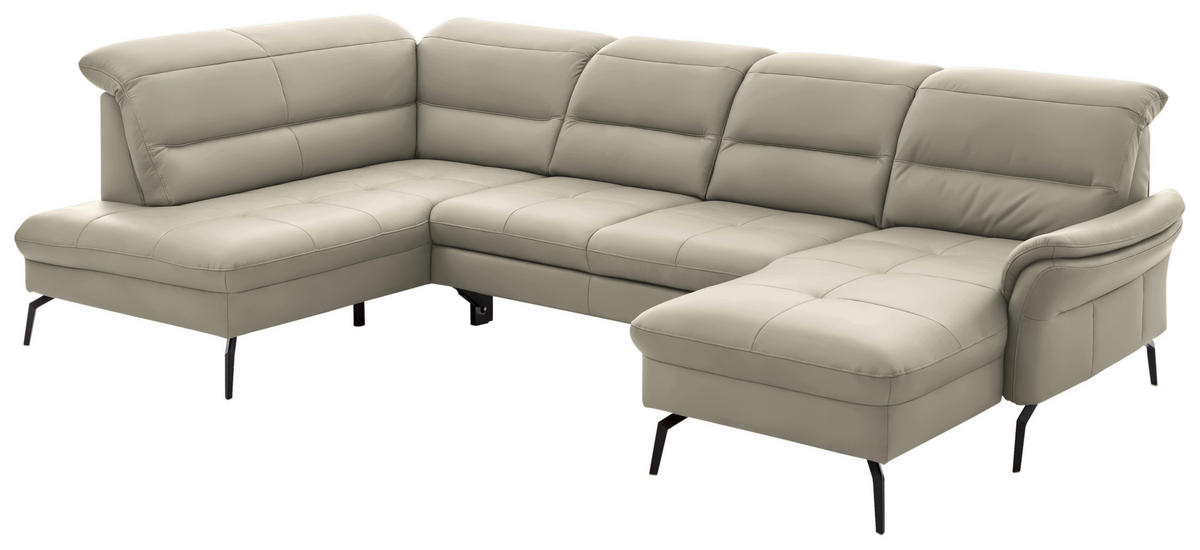 WOHNLANDSCHAFT  in Echtleder Ecru  - Ecru/Schwarz, Design, Leder/Metall (206/336/181cm) - Beldomo Speed