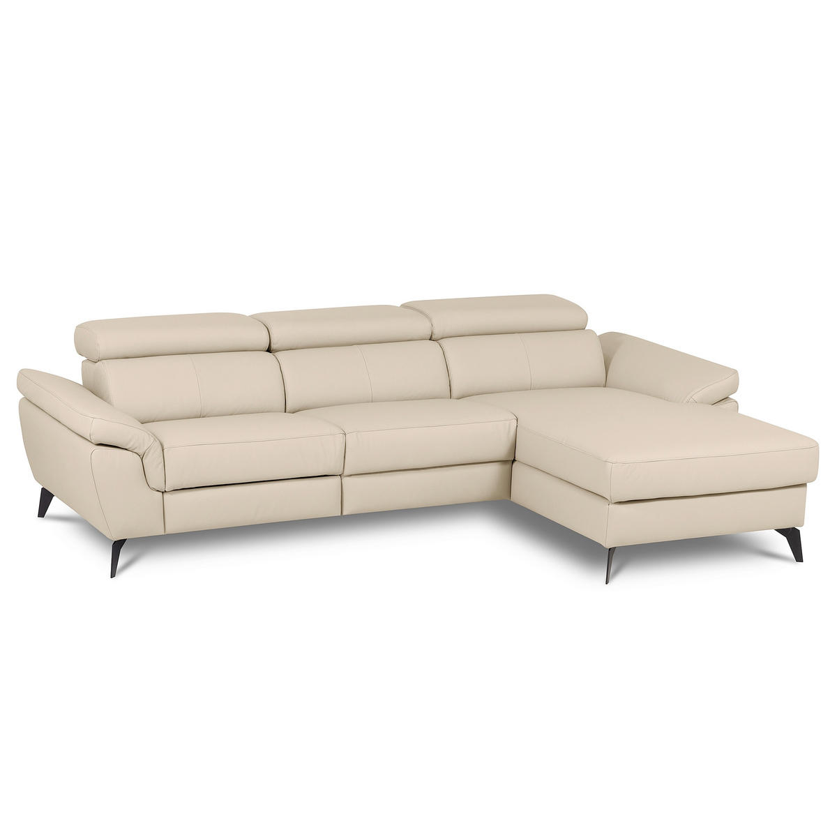 ECKSOFA SONO in Lederlook Echtleder Grau Armteilverstellung, Kopfteilverstellung  252/179 cm  - Schwarz/Grau, Design, Leder/Textil (252/179cm) - Livetastic