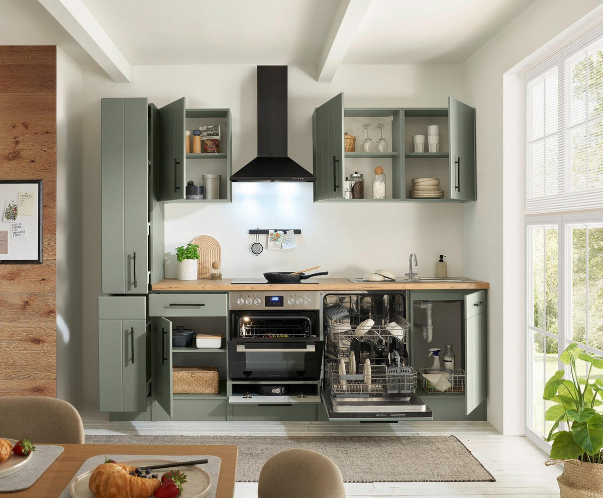 KÜCHENLEERBLOCK 250 cm   in Wildeiche, Schilfgrün  - Schilfgrün/Wildeiche, Trend, Holzwerkstoff/Metall (250cm) - Respekta