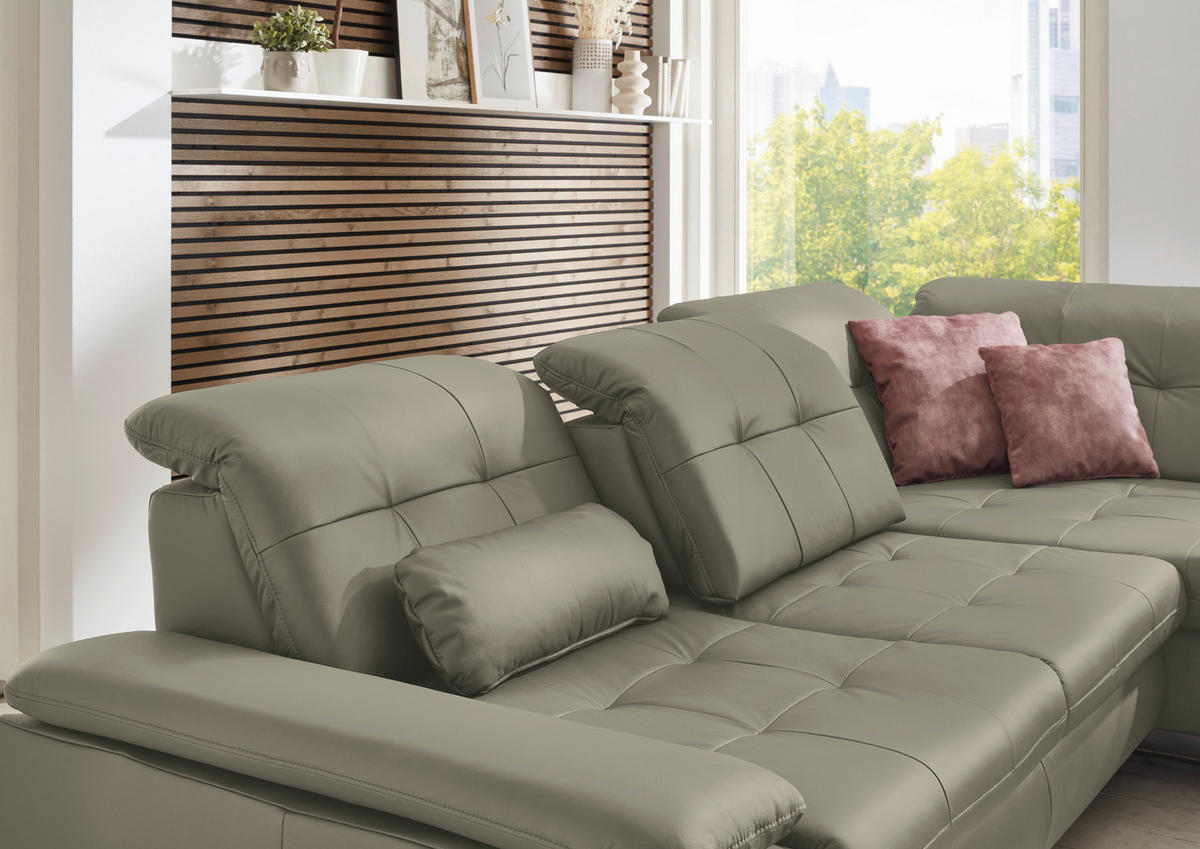 ECKSOFA Echtleder Hellgrau  - Hellgrau/Alufarben, Design, Leder/Metall (309/211cm) - Beldomo Speed