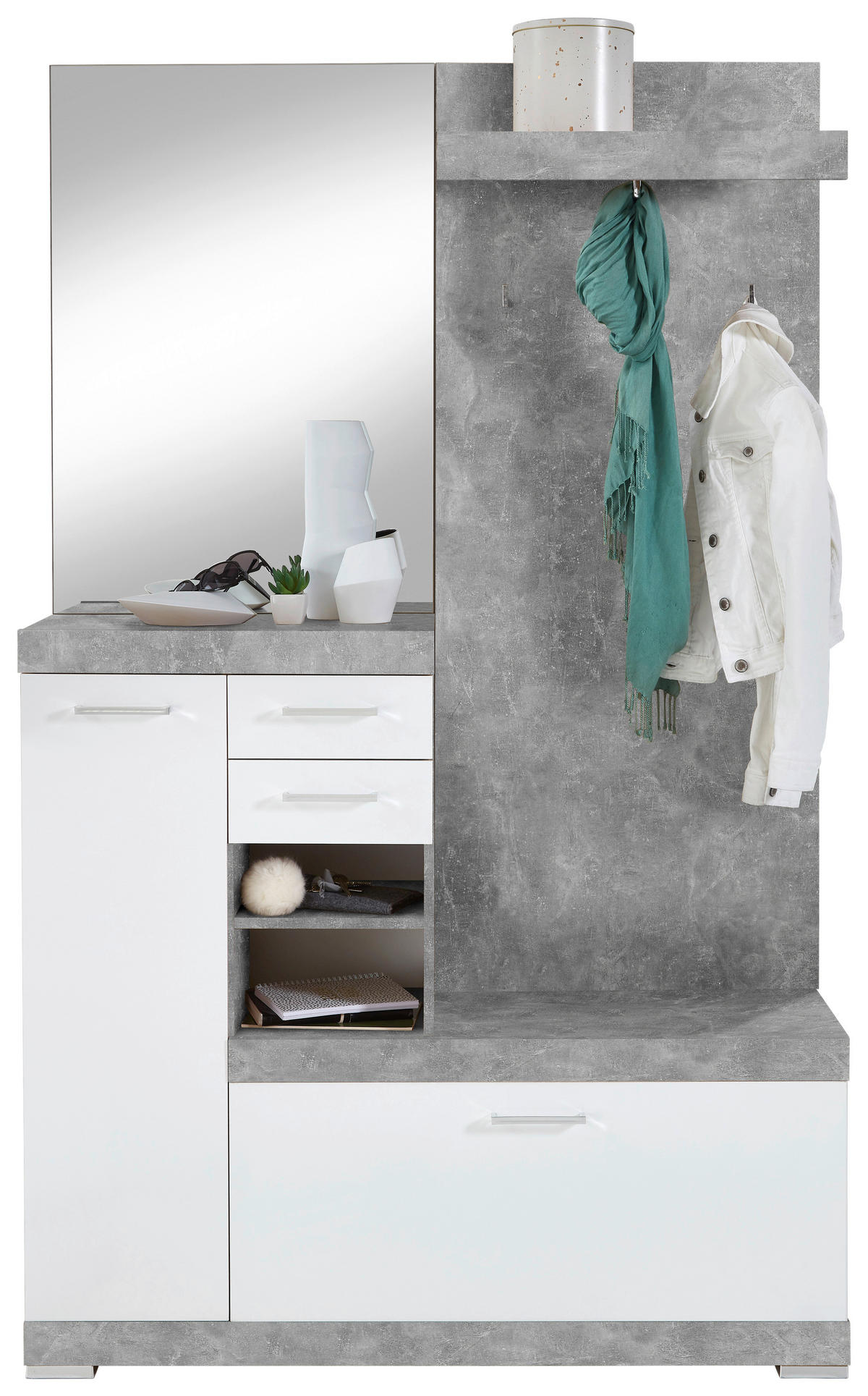 GARDEROBE  in 120/196/35 cm  - Weiß/Grau, MODERN, Holzwerkstoff (120/196/35cm) - MID.YOU