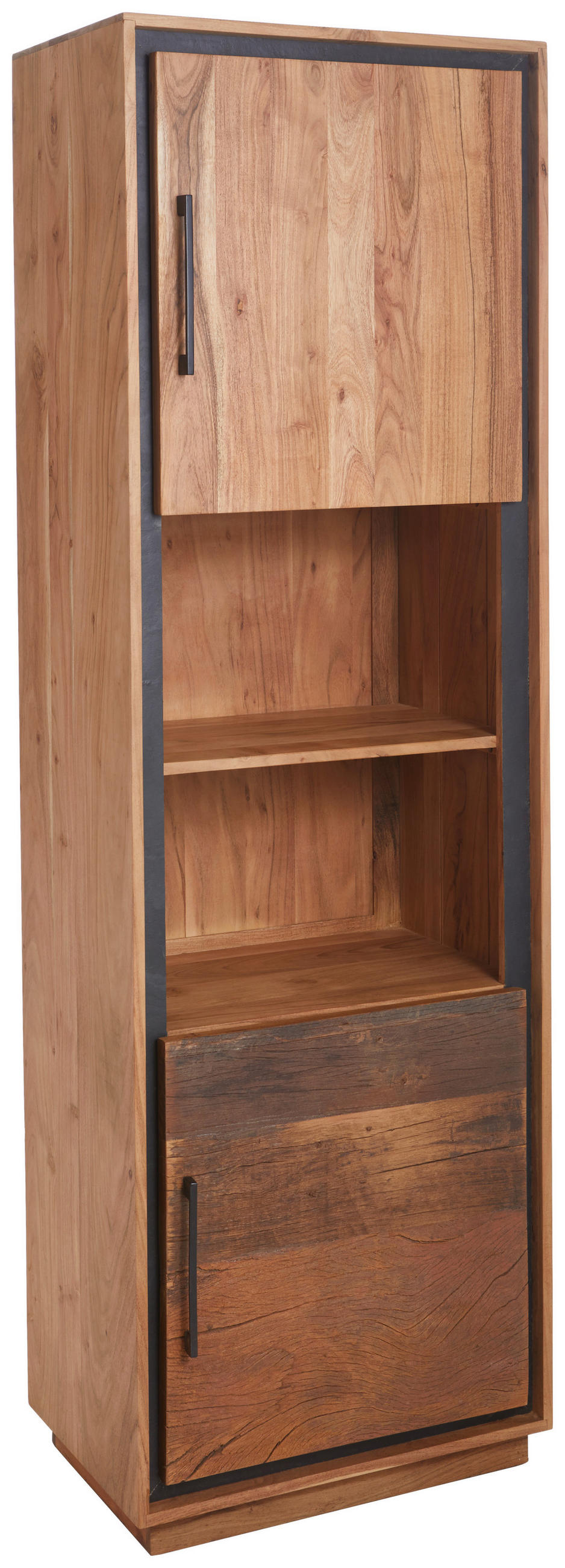 VITRINE in furniert, massiv Akazie, Recyclingholz Braun, Akaziefarben, Dunkelgrau  - Dunkelgrau/Schwarz, Design, Holz/Metall (60/190/40cm) - Landscape