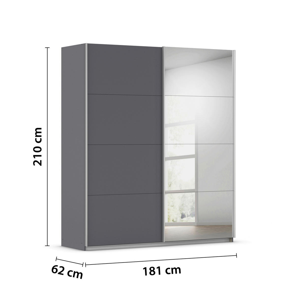 SCHWEBETÜRENSCHRANK 181/210/62 cm,  in Grau, 2 Tür(en)  - Alufarben/Grau, KONVENTIONELL, Holzwerkstoff/Kunststoff (181/210/62cm) - home24
