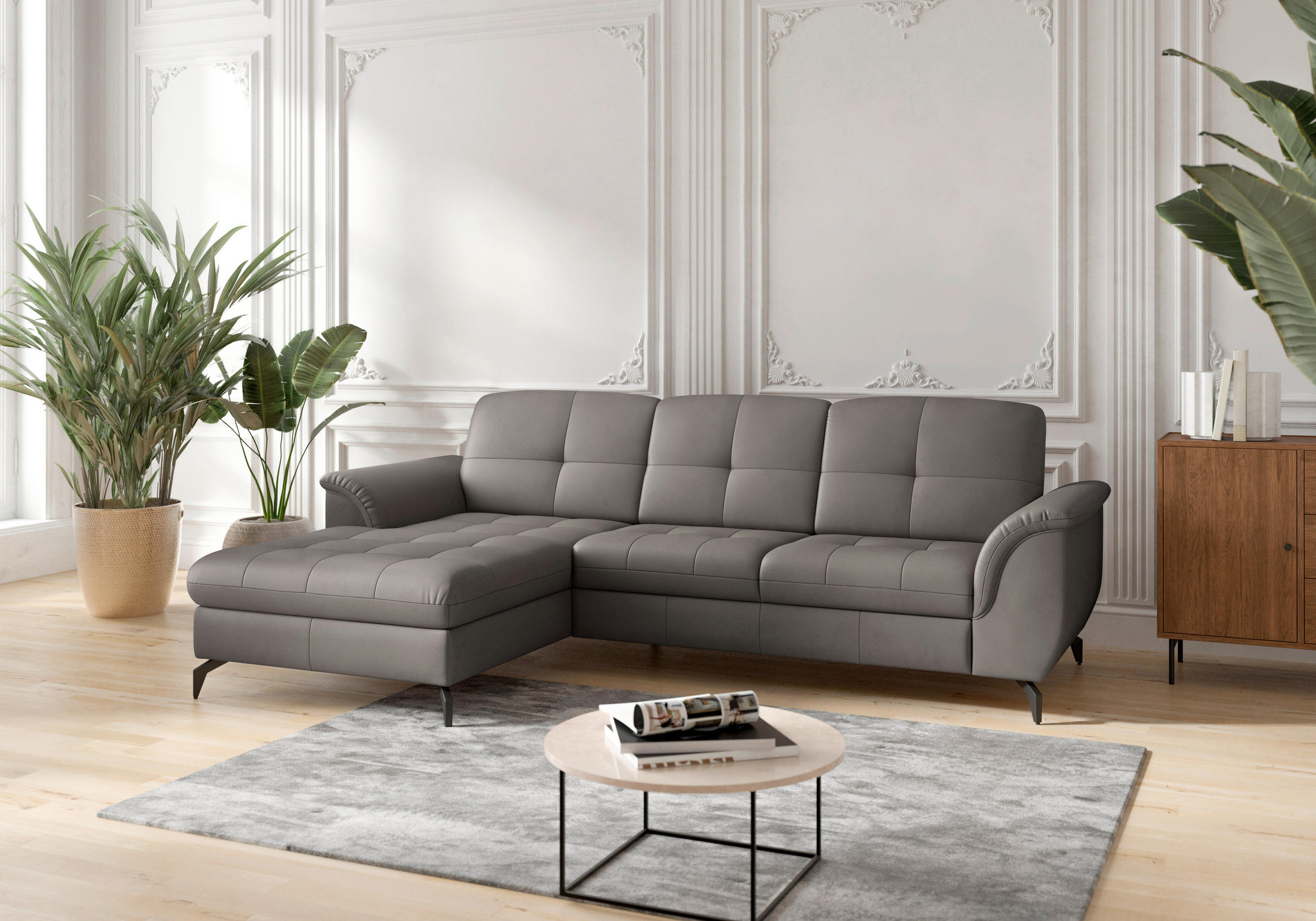 ECKSOFA in Echtleder Mokka  164/262 cm  - Schwarz/Mokka, MODERN, Leder/Metall (164/262cm) - Sit & More