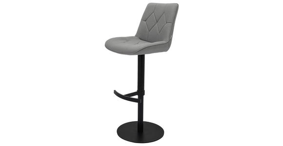 BARHOCKER Mikrofaser Grau, Schwarz Eisen Stoffauswahl, Sitzfläche 360° drehbar, mit Griff, automatische Rückholfunktion  - Schwarz/Grau, Design, Textil/Metall (44/97-114,5/54,5cm) - Novel