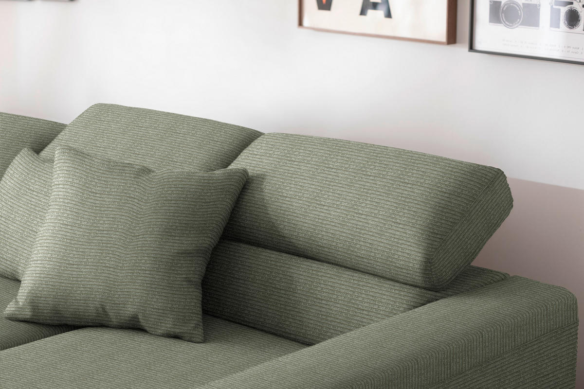 ECKSOFA Cord Olivgrün  - Schwarz/Olivgrün, Design, Textil/Metall (293/215-217cm) - Schöner Wohnen