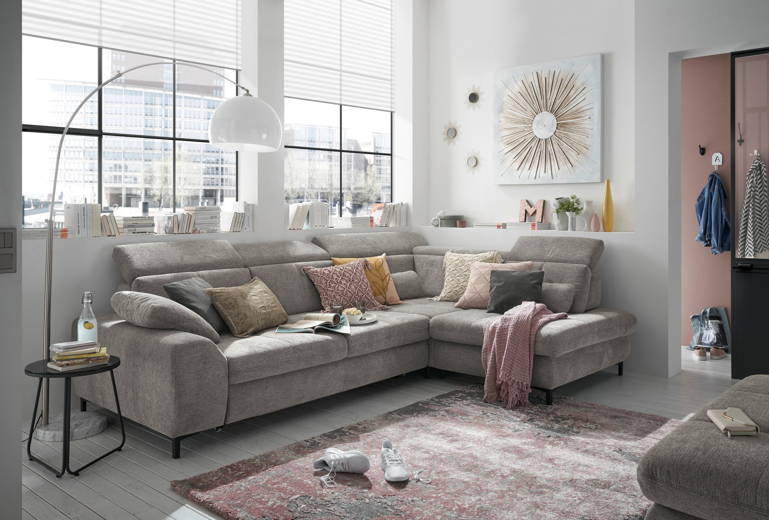 ECKSOFA Grau Webstoff - Schwarz/Grau, KONVENTIONELL, Textil/Metall (314/220cm) - SetOne by Musterring