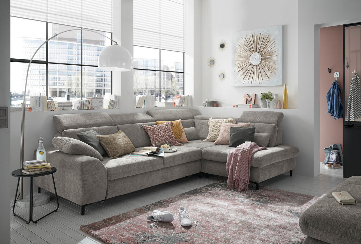 ECKSOFA Grau Webstoff  - Schwarz/Grau, KONVENTIONELL, Textil/Metall (314/220cm) - SetOne by Musterring