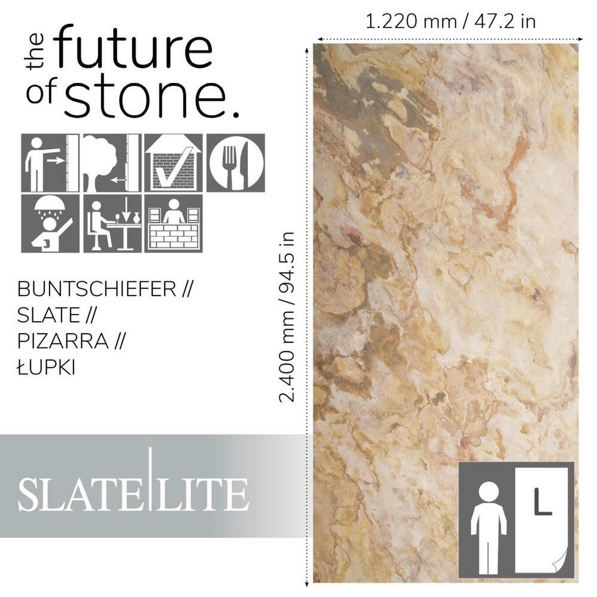 WANDPANEEL Grau, Rot, Schlammfarben, Sandfarben, Beige  - Sandfarben/Schlammfarben, Basics, Kunststoff/Stein (240/120cm)