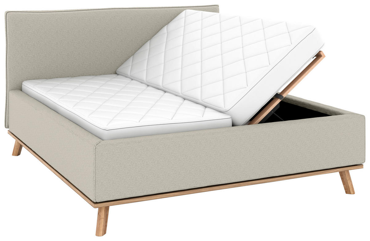 POLSTERBETT 160/200 cm,  in Hellgrau, Matratze, Lattenrost, Bettkasten, H2 + H2 = mittel  - Eichefarben/Hellgrau, Design, Holz/Textil (160/200cm) - Musterring