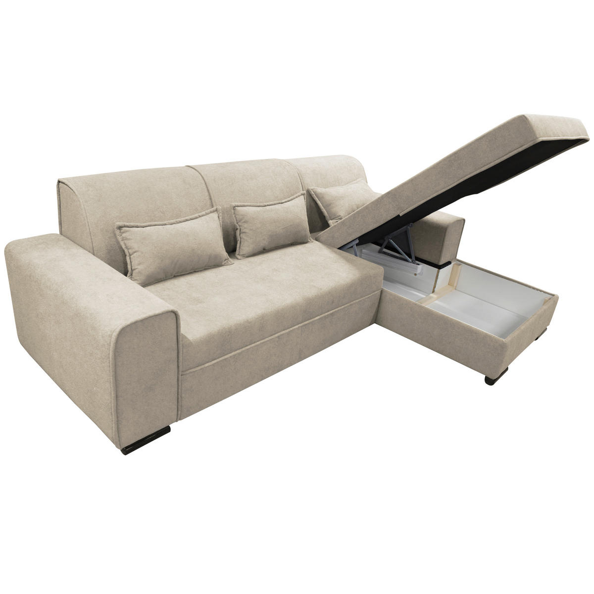 ECKSOFA in Struktur, Bouclé Beige  - Beige/Schwarz, Design, Kunststoff/Textil (270/175cm) - MID.YOU
