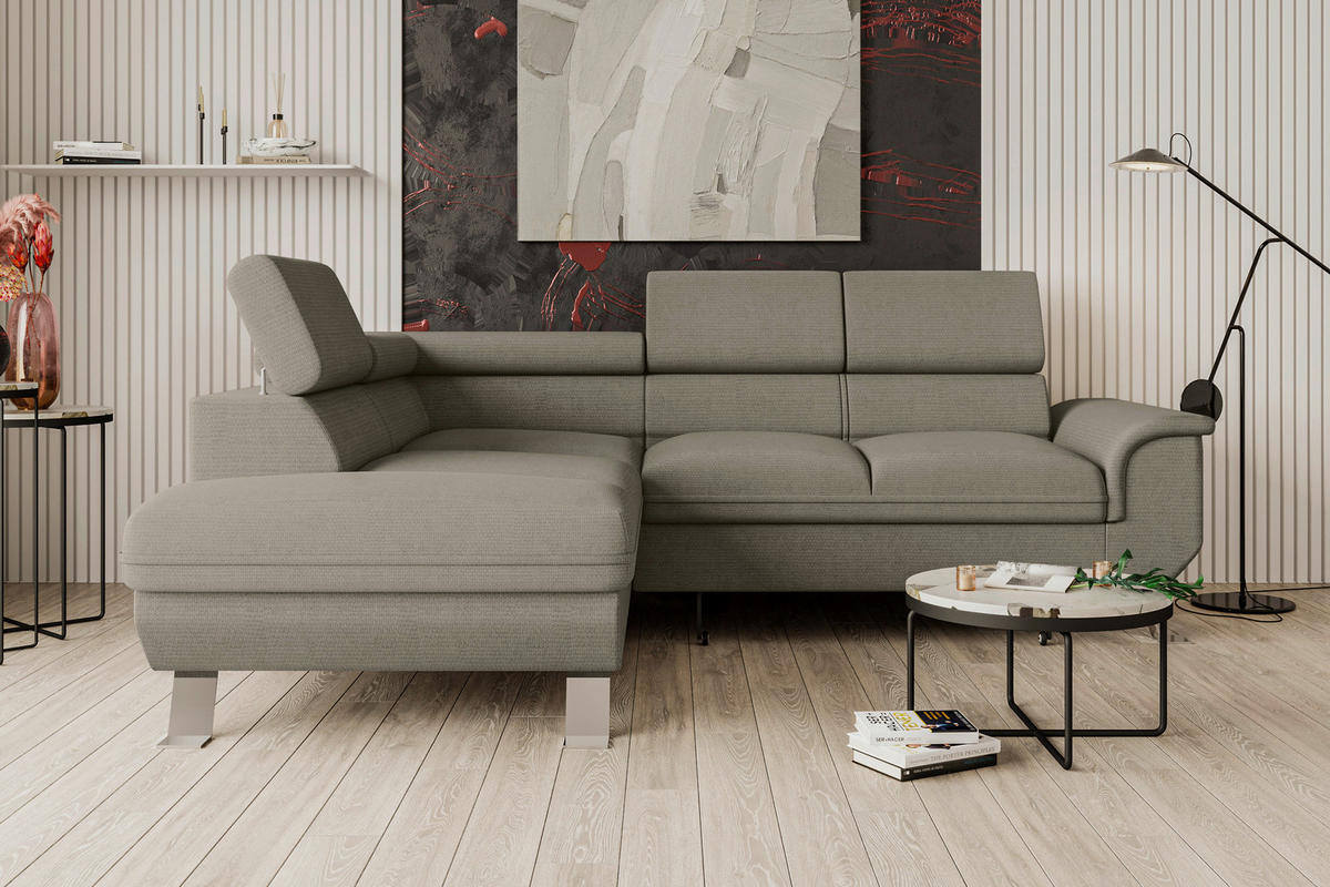ECKSOFA in Struktur Greige  - Greige/Silberfarben, Konventionell, Textil/Metall (207/268cm) - MID.YOU
