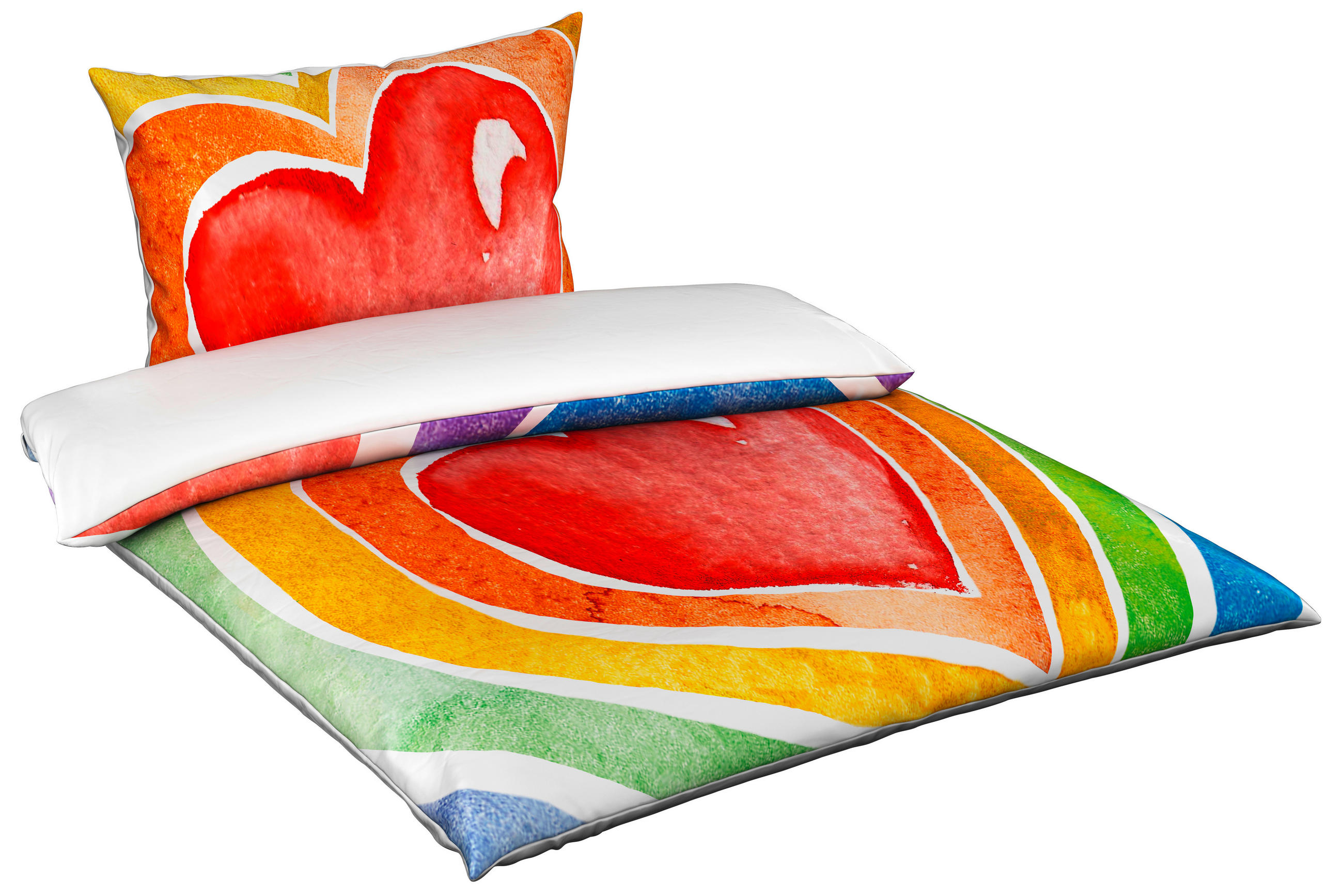 OBOJESTRANSKA POSTELJNINA HEART 140/200 cm saten večbarvno  - večbarvno, Konvencionalno, tekstil (140/200cm) - Esposa