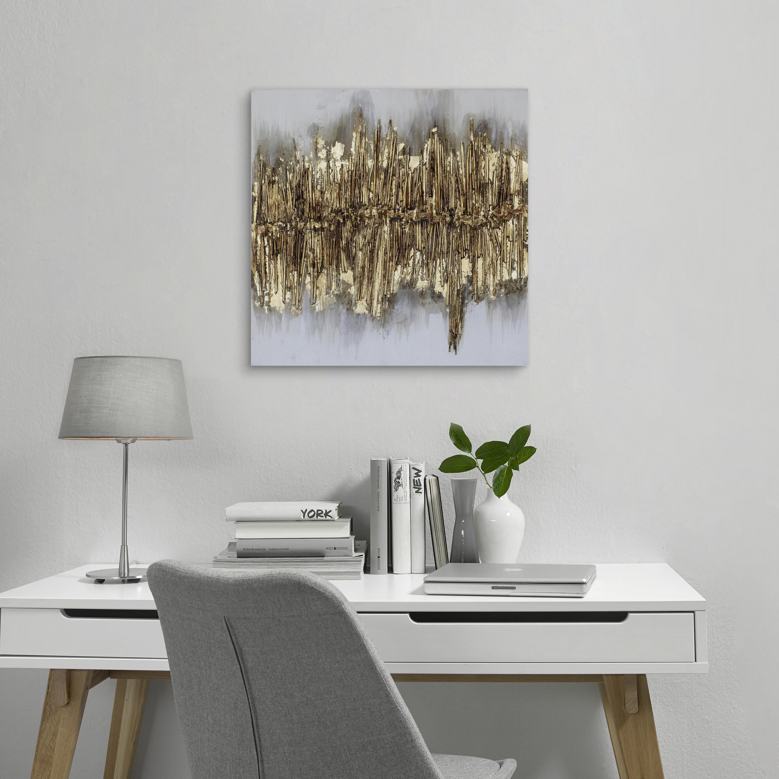 ÖLGEMÄLDE Abstraktes, Strukturen 60/60 cm  - Goldfarben, Design, Holz/Textil (60/60cm) - Monee