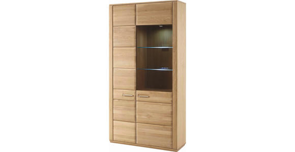 VITRINE  in furniert, massiv Eiche Eichefarben - Edelstahlfarben/Eichefarben, KONVENTIONELL, Glas/Holz (107/209/38cm) - Novel