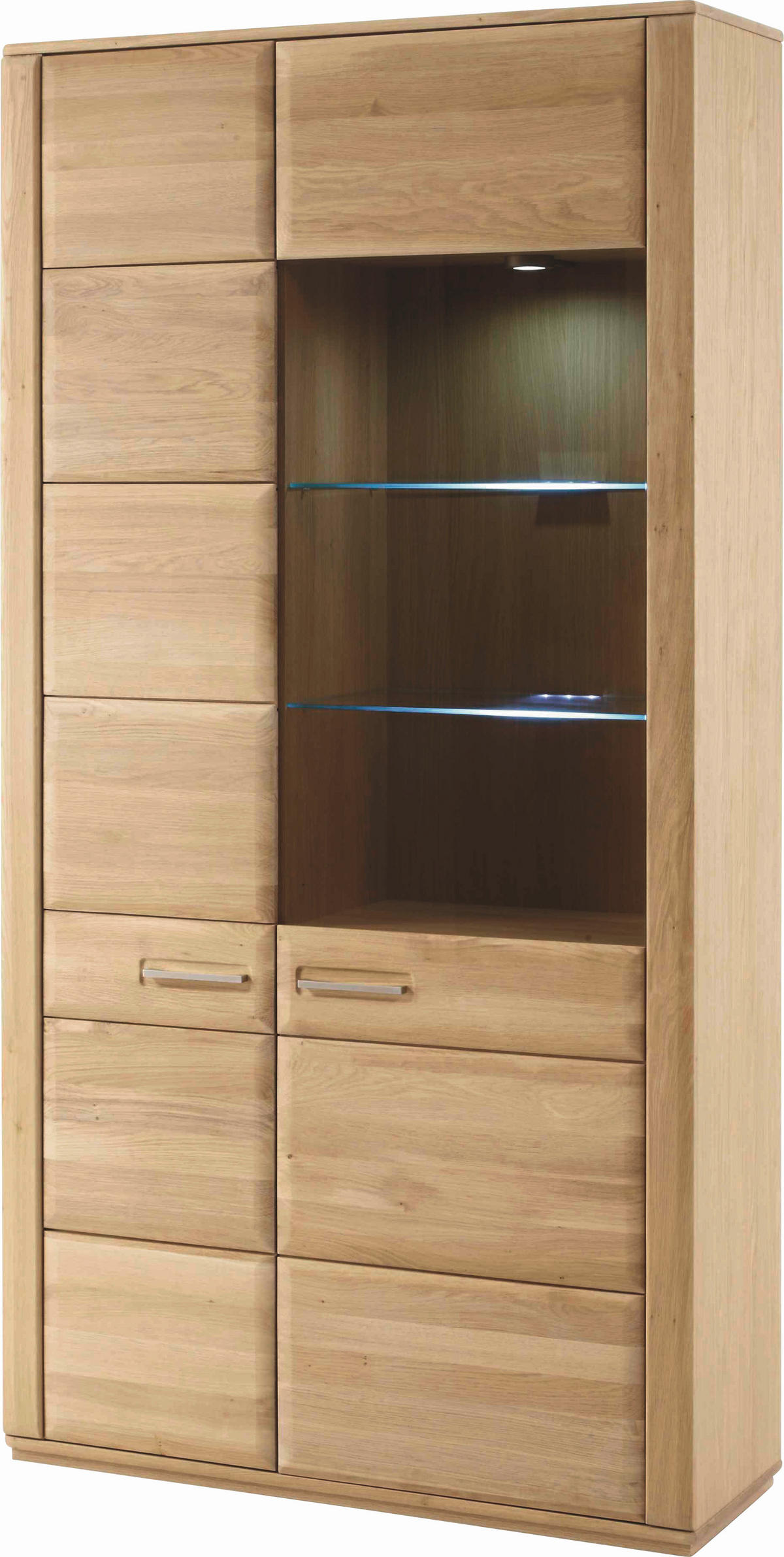 VITRINE  in furniert, massiv Eiche Eichefarben - Edelstahlfarben/Eichefarben, KONVENTIONELL, Glas/Holz (107/209/38cm) - Novel