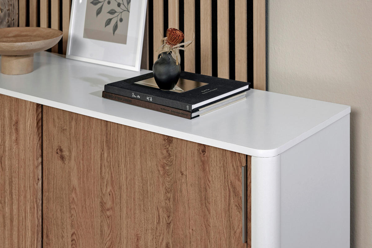 SIDEBOARD 148/76/39,8 cm  in Weiss, Eichefarben  - Weiss/Eichefarben, Modern, Holzwerkstoff/Metall (148/76/39,8cm) - MID.YOU