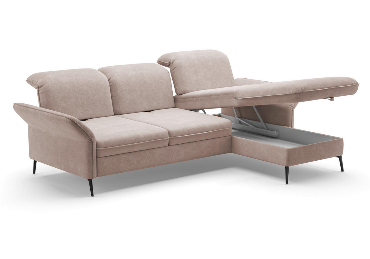 ECKSOFA in Flachgewebe Greige  - Greige/Schwarz, Konventionell, Textil/Metall (264/198cm) - Sit & More