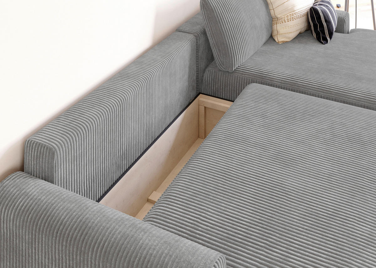 ECKSCHLAFSOFA Cord Grau  - Schwarz/Grau, MODERN, Kunststoff/Textil (253/167cm) - Trendmanufaktur
