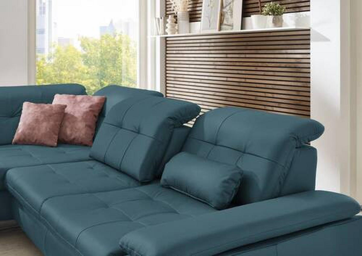 ECKSOFA in Echtleder Blau  - Blau, Basics, Leder/Metall (211/309cm) - Beldomo Speed