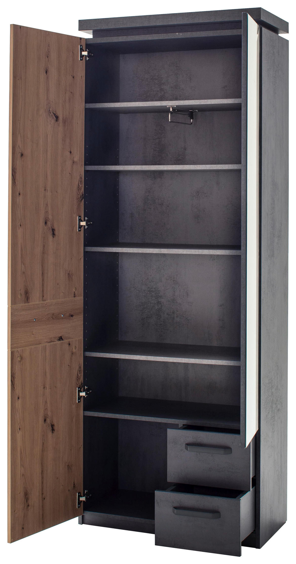 Dulap Pentru Hol 75/201/38 cm  - culoare lemn stejar/antracit, Design, sticlă/metal (75/201/38cm) - Voleo