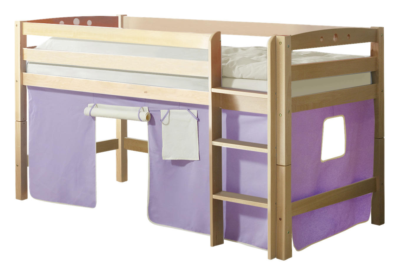 Hochbett 90/200 cm in Lila, Beige