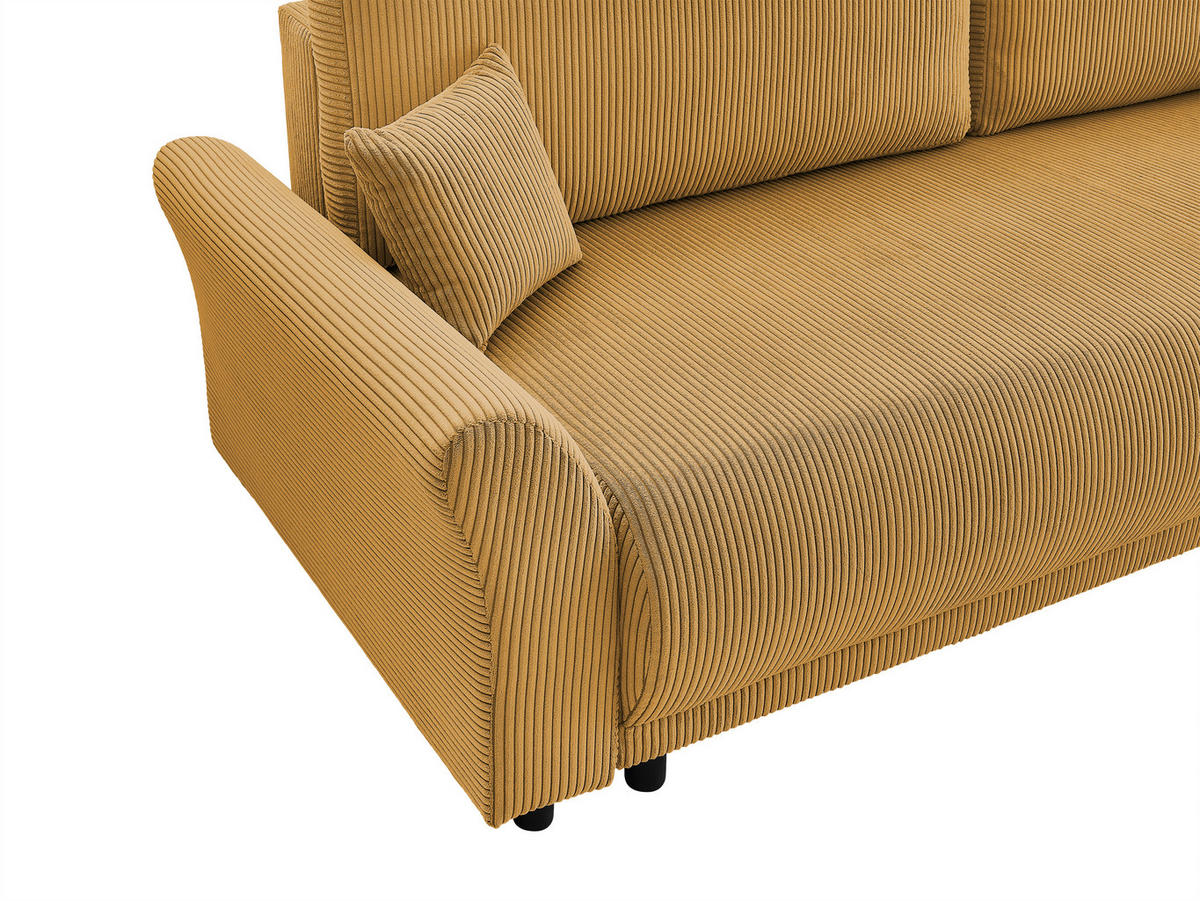 SCHLAFSOFA Malta Cord Gelb  inkl. Zierkissen, Rückenkissen, Bettkasten, Schlaffunktion, Rücken echt  - Gelb/Schwarz, Design, Textil (244/88/100cm) - P & B