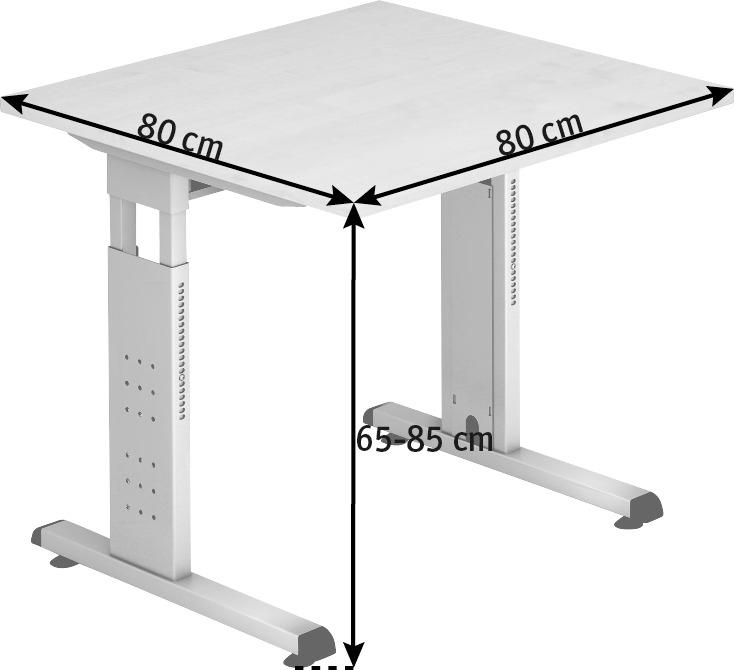 SCHREIBTISCH höhenverstellbar  - Silberfarben/Buchefarben, KONVENTIONELL, Holzwerkstoff/Metall (80/80/65-85cm) - Venda