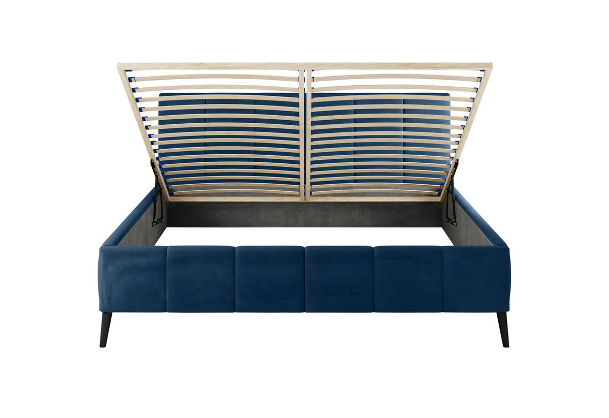 POLSTERBETT 180/200 cm  in Dunkelblau  - Schwarz/Naturfarben, Trend, Holz/Textil (180/200cm) - home24