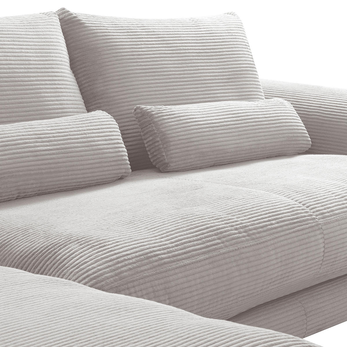 ECKSOFA  in Cord Hellgrau Nierenkissen, Rückenkissen  172/313 cm  - Hellgrau/Schwarz, Design, Textil/Metall (172/313cm) - P & B