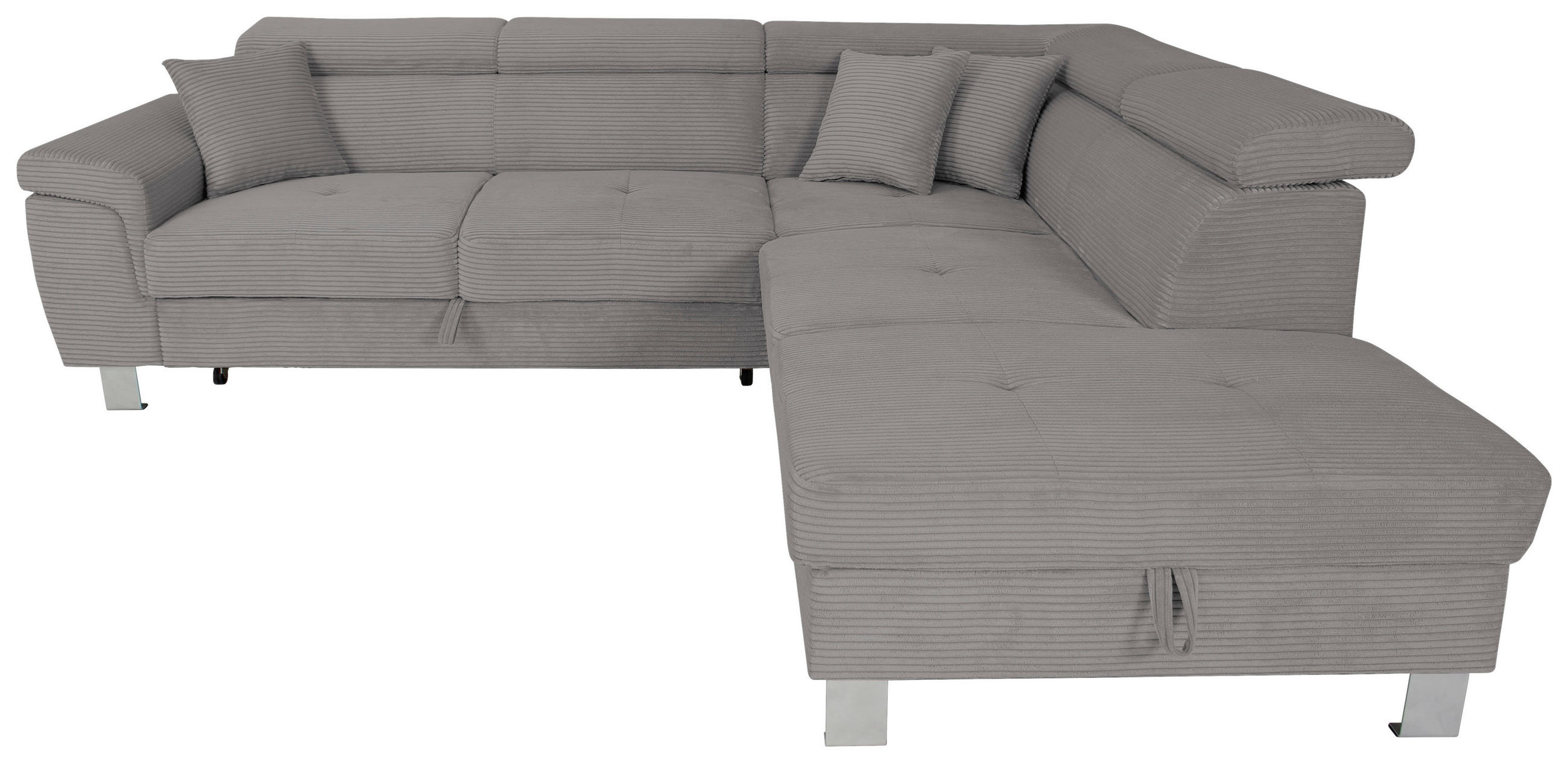ECKSOFA in Cord Dunkelgrau  - Dunkelgrau/Silberfarben, Design, Textil/Metall (257/226cm) - Xora