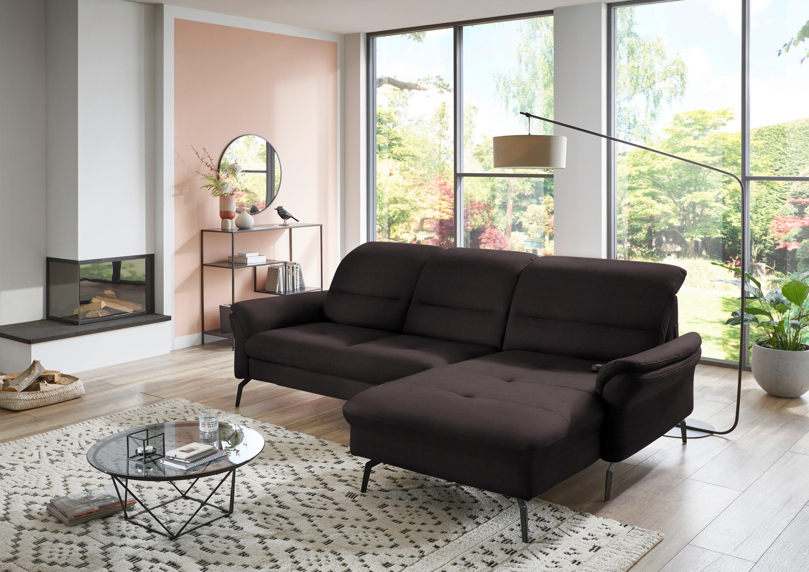 ECKSOFA in Flachgewebe Dunkelgrau  - Dunkelgrau/Schwarz, Konventionell, Textil/Metall (260/181cm) - Beldomo Speed