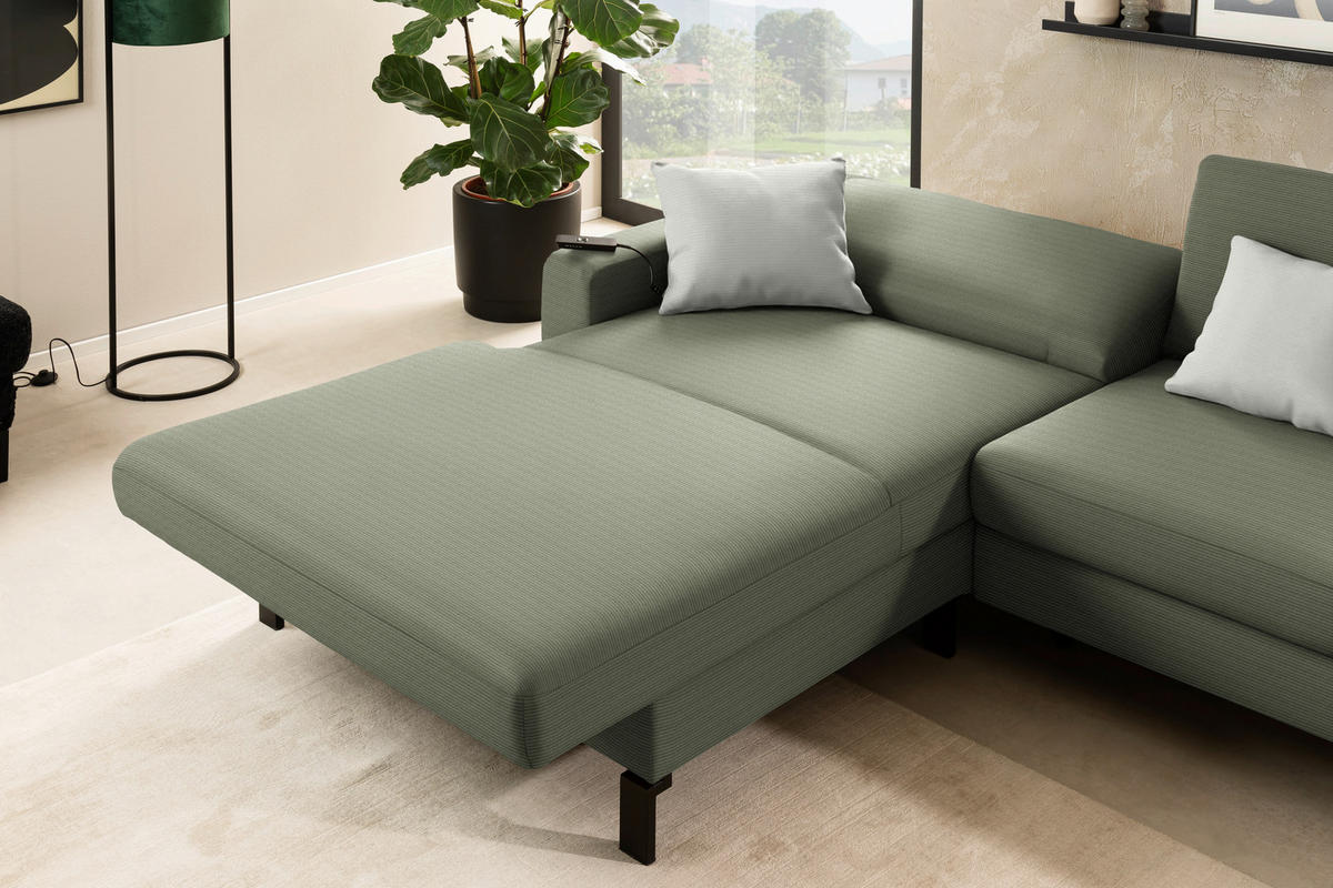 ECKSOFA Cord Olivgrün  - Schwarz/Olivgrün, Design, Textil/Metall (185/298cm) - Pure Home Lifestyle