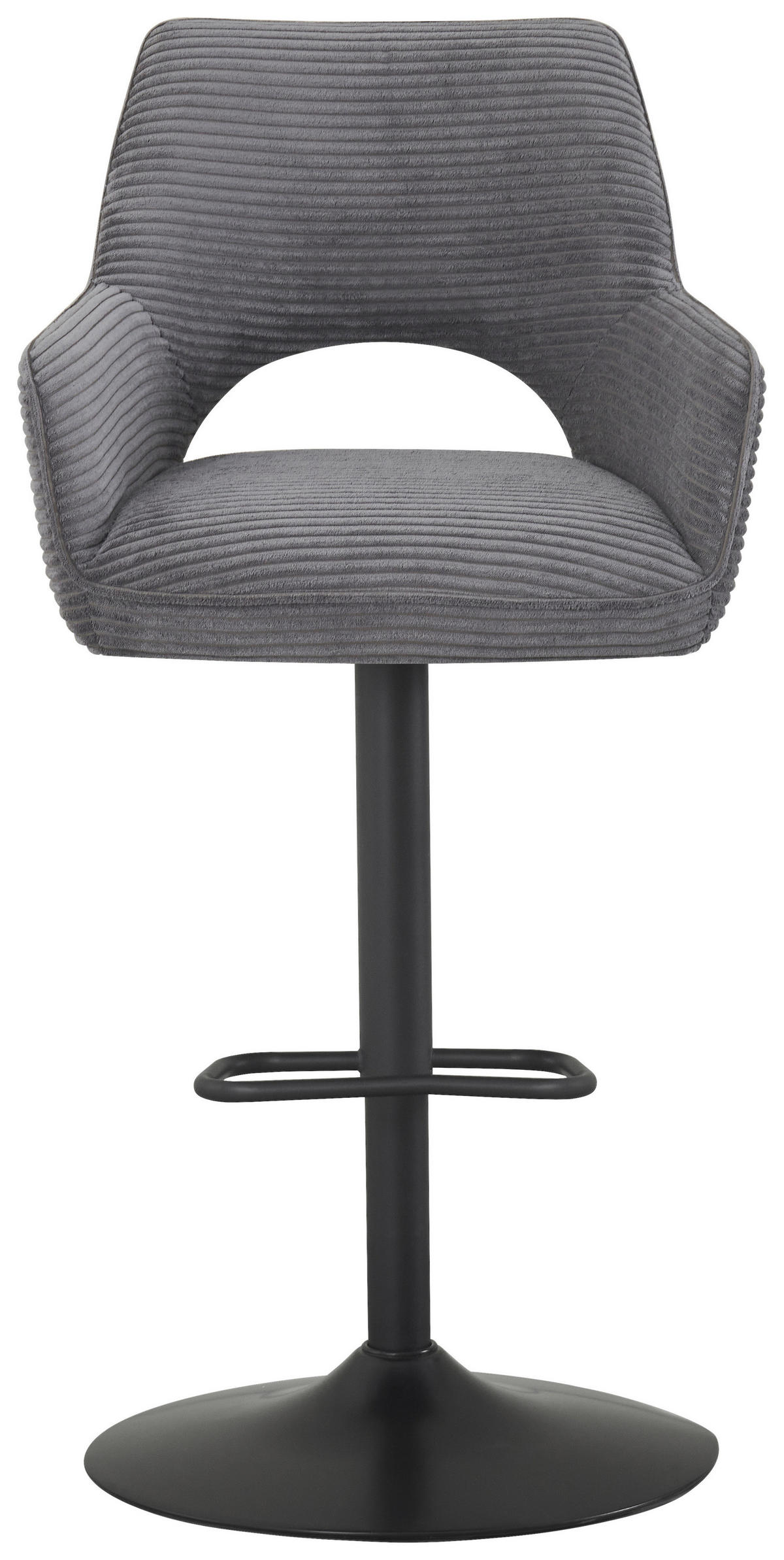 BARHOCKER Cord Schwarz, Dunkelgrau Eisen Sitzfläche 360° drehbar, inklusive Armlehnen  - Dunkelgrau/Schwarz, Design, Textil/Metall (56/102-123/58cm) - Hom`in