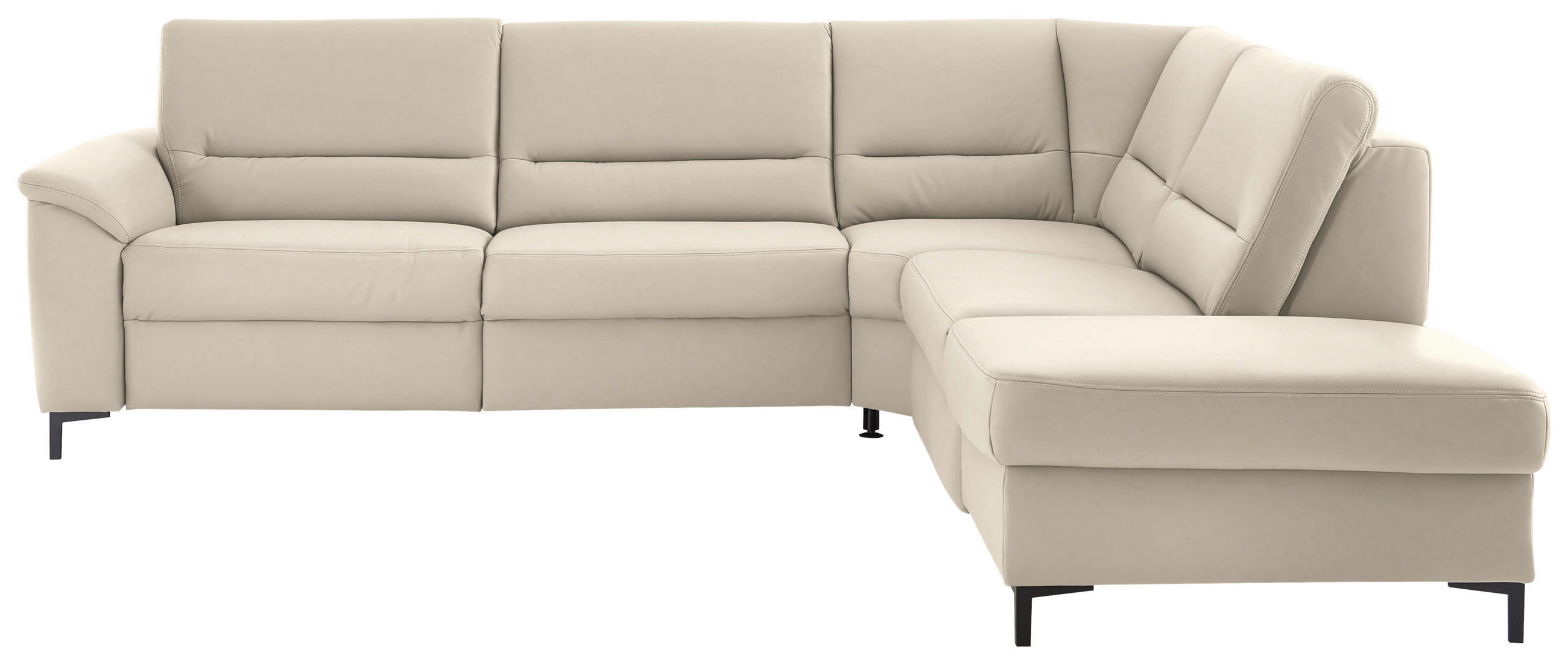 ECKSOFA  in Echtleder Ecru  290/249 cm  - Ecru/Schwarz, KONVENTIONELL, Leder/Metall (290/249cm) - Beldomo Premium